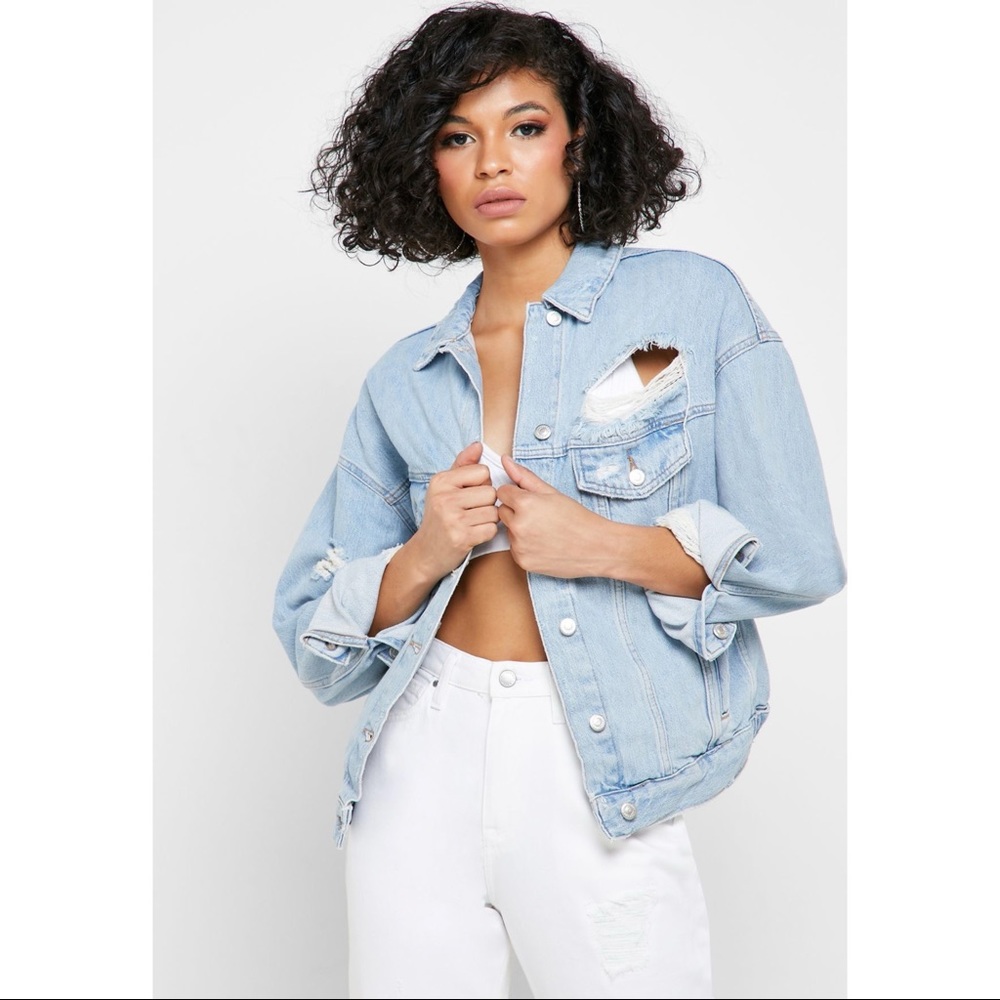 SOLD! TOPSHOP Oversized Ripped Denim Jacket